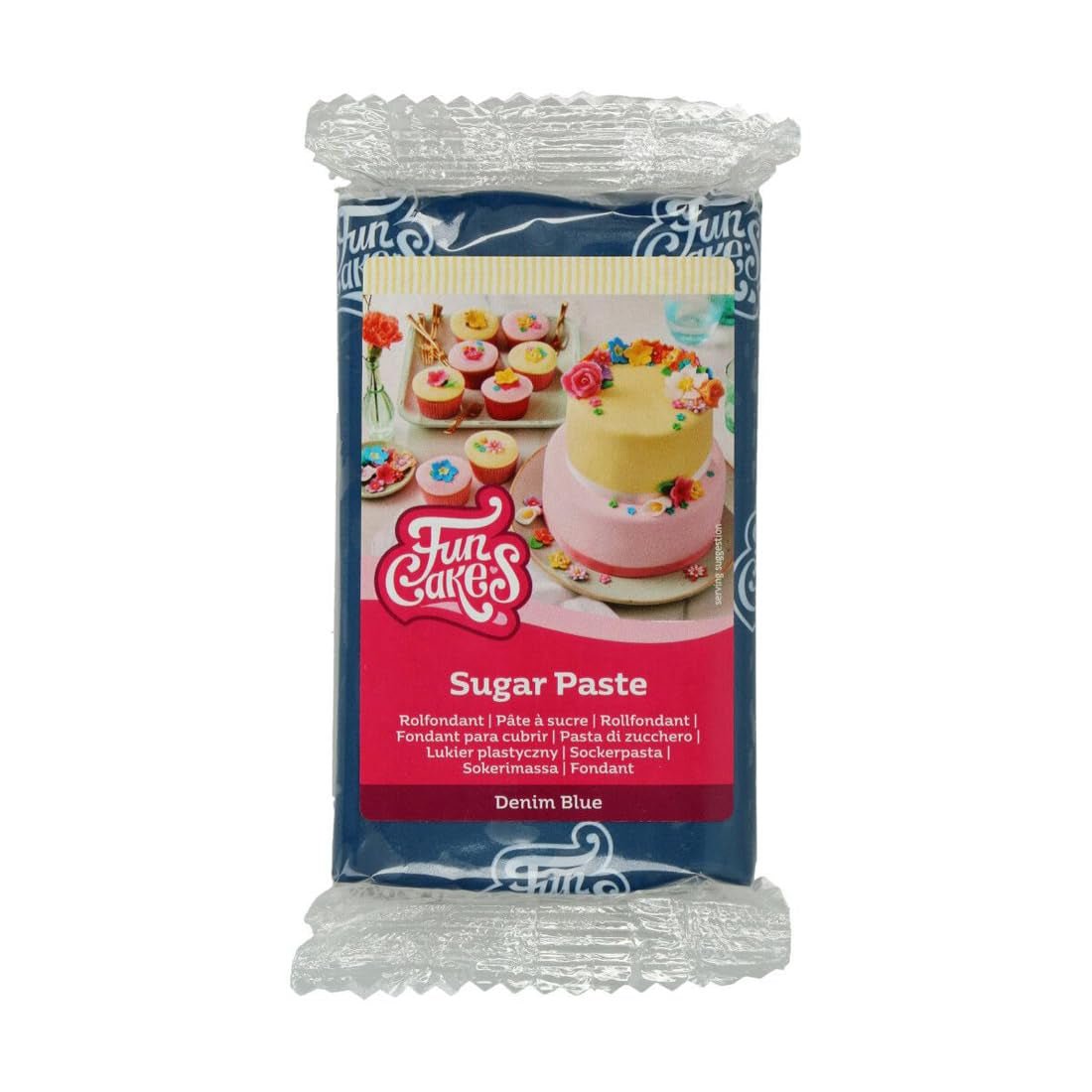 FunCakes fondantrulle Demin Blue: lätt att använda, smidig, flexibel, mjuk och smidig, perfekt för att dekorera tårtor, halal, kosher och glutenfri, 250 g Sugar Paste Naty Shop Standardtitel