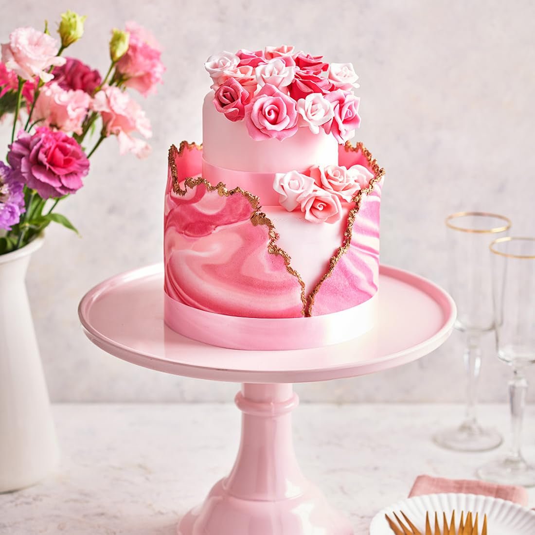 FunCakes Roll Fondant Sweet Pink: Lätt att använda, smidig, flexibel, mjuk och följsam, perfekt för att dekorera kakor, halal, kosher och glutenfri. 1 kg Naty Shop sockerpasta