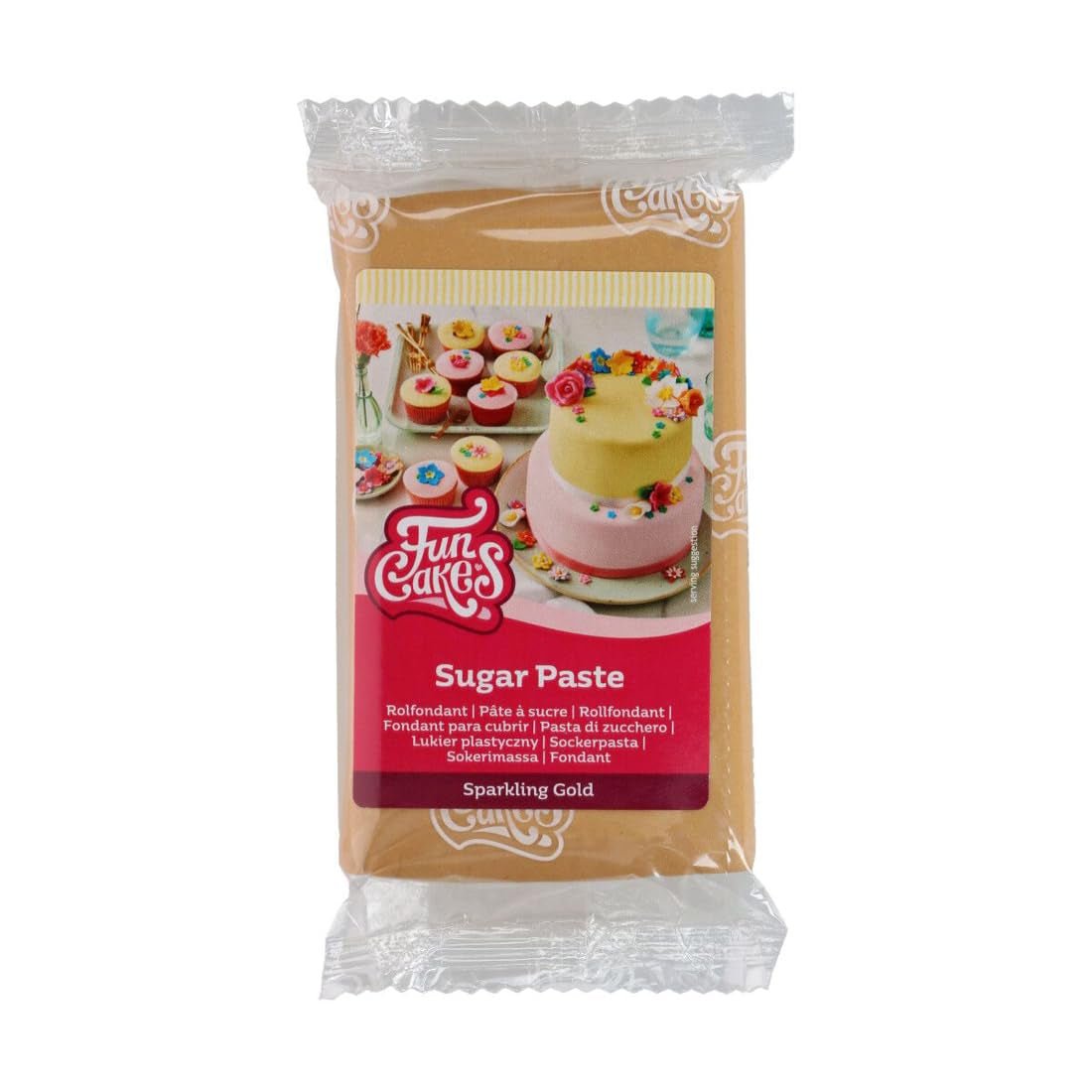 FunCakes Sparkling Gold Rolled Fondant: Lätt att använda, smidig, flexibel, mjuk och följsam, perfekt för tårtdekorering, halal, kosher och glutenfri. 250 g Naty Shop Standardtitel sockerpasta