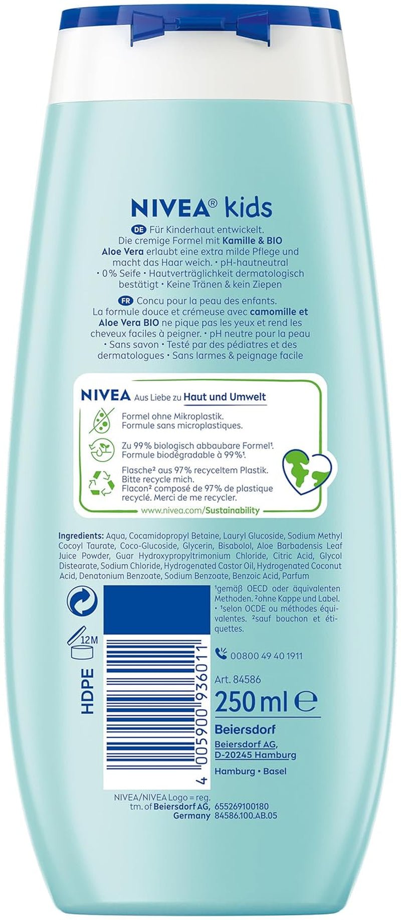 Duschgel, schampo och balsam NIVEA KIDS 3in1, vård och rengöring för barn med magisk äppeldoft, extra mild, tvålfri vård för barns hår och hud (250 ml) Barn - Bad och hudvård Naty Shop