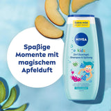 Duschgel, schampo och balsam NIVEA KIDS 3in1, vård och rengöring för barn med magisk äppeldoft, extra mild, tvålfri vård för barns hår och hud (250 ml) Barn - Bad och hudvård Naty Shop