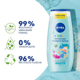 Duschgel, schampo och balsam NIVEA KIDS 3in1, vård och rengöring för barn med magisk äppeldoft, extra mild, tvålfri vård för barns hår och hud (250 ml) Barn - Bad och hudvård Naty Shop