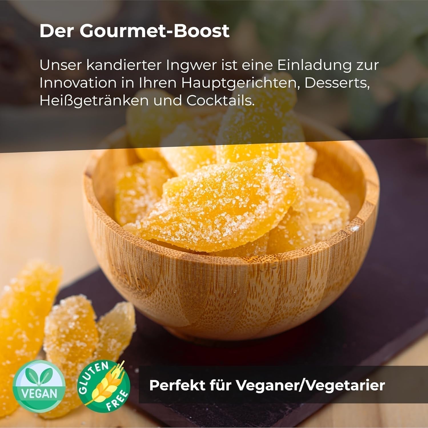 Kanderad ingefära i bitar 1 kg | Dehydrerade torkade frukter Glaserade ingefäraskivor | Skivad kanderad ingefära | Sötade torkade blad | IDEAL för recept | Vegetarianer och veganer. Naty Shop uttorkade produkter