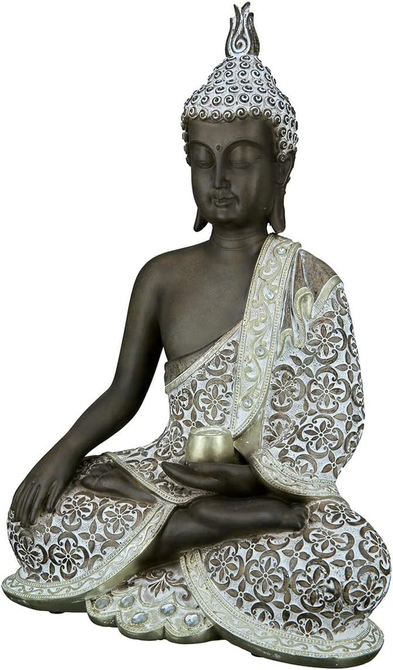 GILDE Dekorativ skulptur Sittande Buddha - Meditation - brun/vit - Höjd 29 cm Statyetter och skulpturer Naty Shop Brun Höjd 35 cm