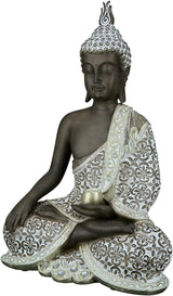 GILDE Dekorativ skulptur Sittande Buddha - Meditation - brun/vit - Höjd 29 cm Statyetter och skulpturer Naty Shop Brun Höjd 35 cm