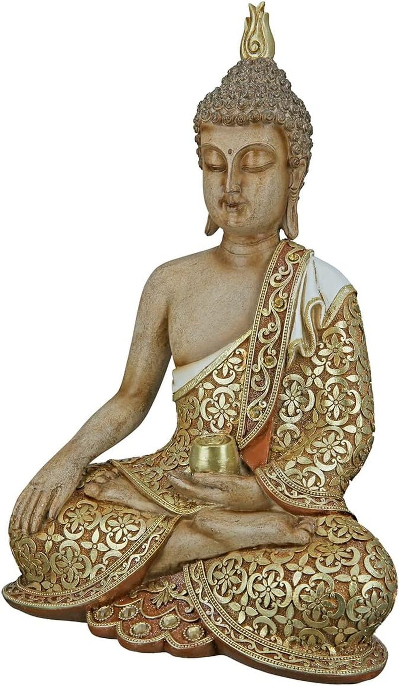 GILDE Dekorativ skulptur Sittande Buddha - Meditation - brun/vit - Höjd 29 cm Statyetter och skulpturer Naty Shop Brun, guldfärger Höjd 35 cm