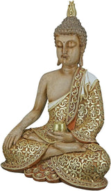GILDE Dekorativ skulptur Sittande Buddha - Meditation - brun/vit - Höjd 29 cm Statyetter och skulpturer Naty Shop Brun, guldfärger Höjd 35 cm