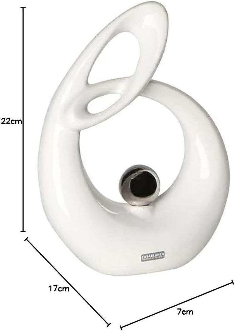 GILDE Dekorativ keramisk skulptur Life - vitglaserad vit/silver figur med silverkula - höjd 22 cm Statyetter och skulpturer Naty Shop