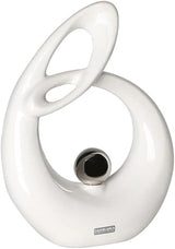 GILDE Dekorativ keramisk skulptur Life - vitglaserad vit/silver figur med silverkula - höjd 22 cm Statyetter och skulpturer Naty Shop