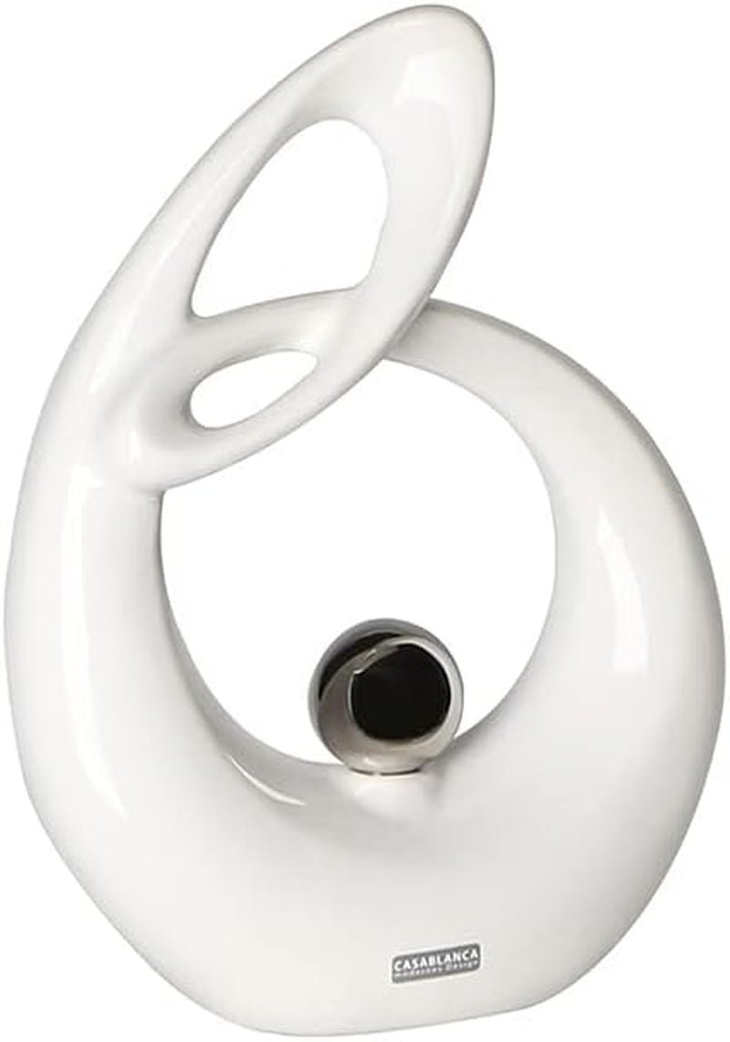 GILDE Dekorativ keramisk skulptur Life - vitglaserad vit/silver figur med silverkula - höjd 22 cm Statyetter och skulpturer Naty Shop