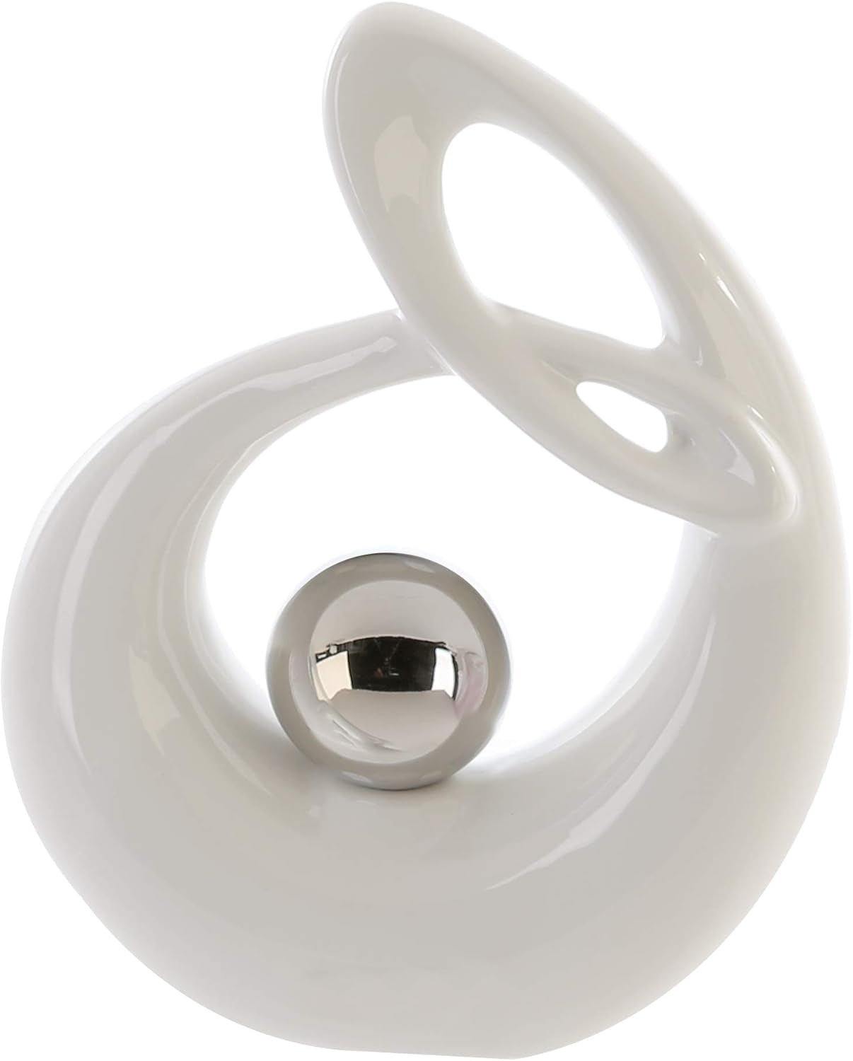 GILDE Dekorativ keramisk skulptur Life - vitglaserad vit/silver figur med silverkula - höjd 22 cm Statyetter och skulpturer Naty Shop Standardtitel