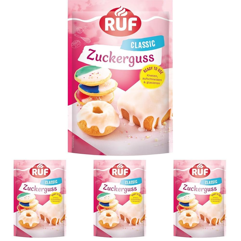 RUF-glasyr klar att använda, kan användas omedelbart utan att blandas, glasyr för kex och kakor, som bassockerglasyr eller för färgning och smaksättning, 1 x 150g (4-pack) Naty Shop Sugar Paste 150 G (4-pack) Vit