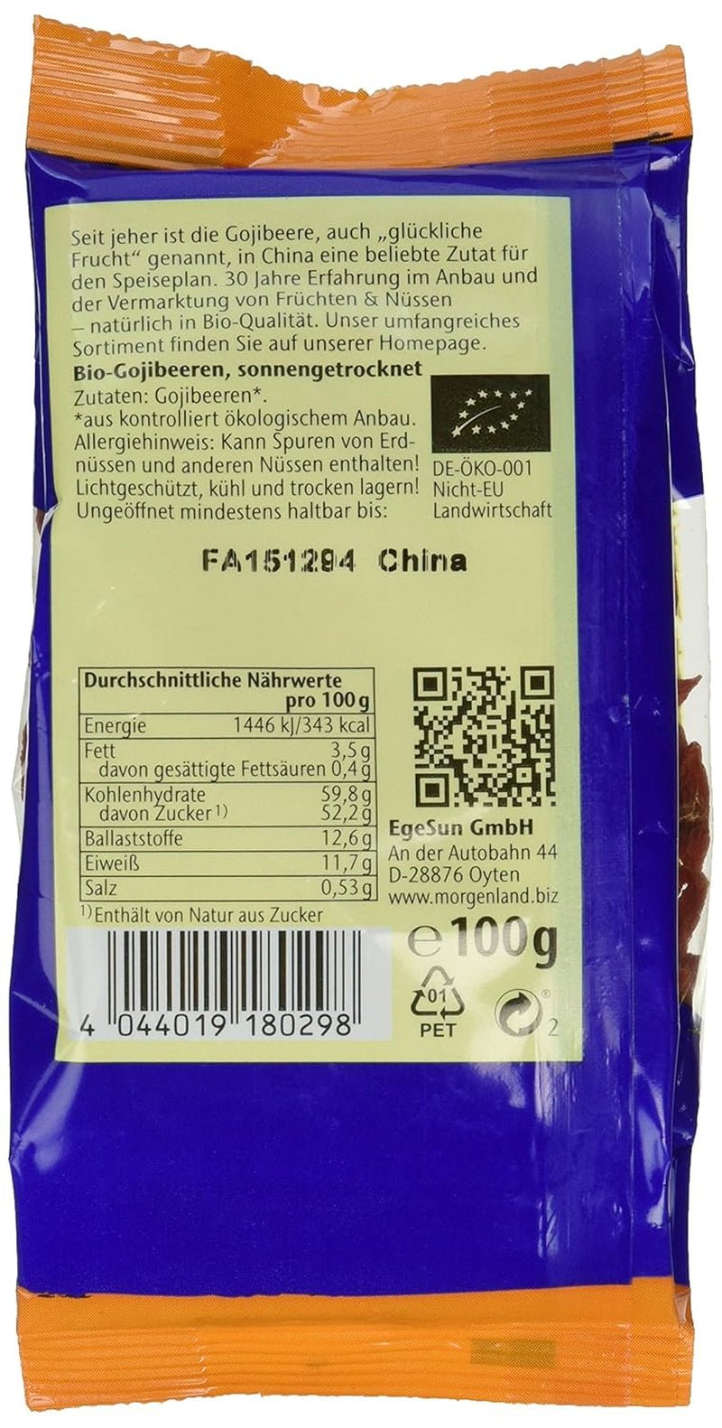 Gojibär 100g ekologisk torkad frukt, 1 förpackning (1 x 100g) Uttorkade produkter Min butik