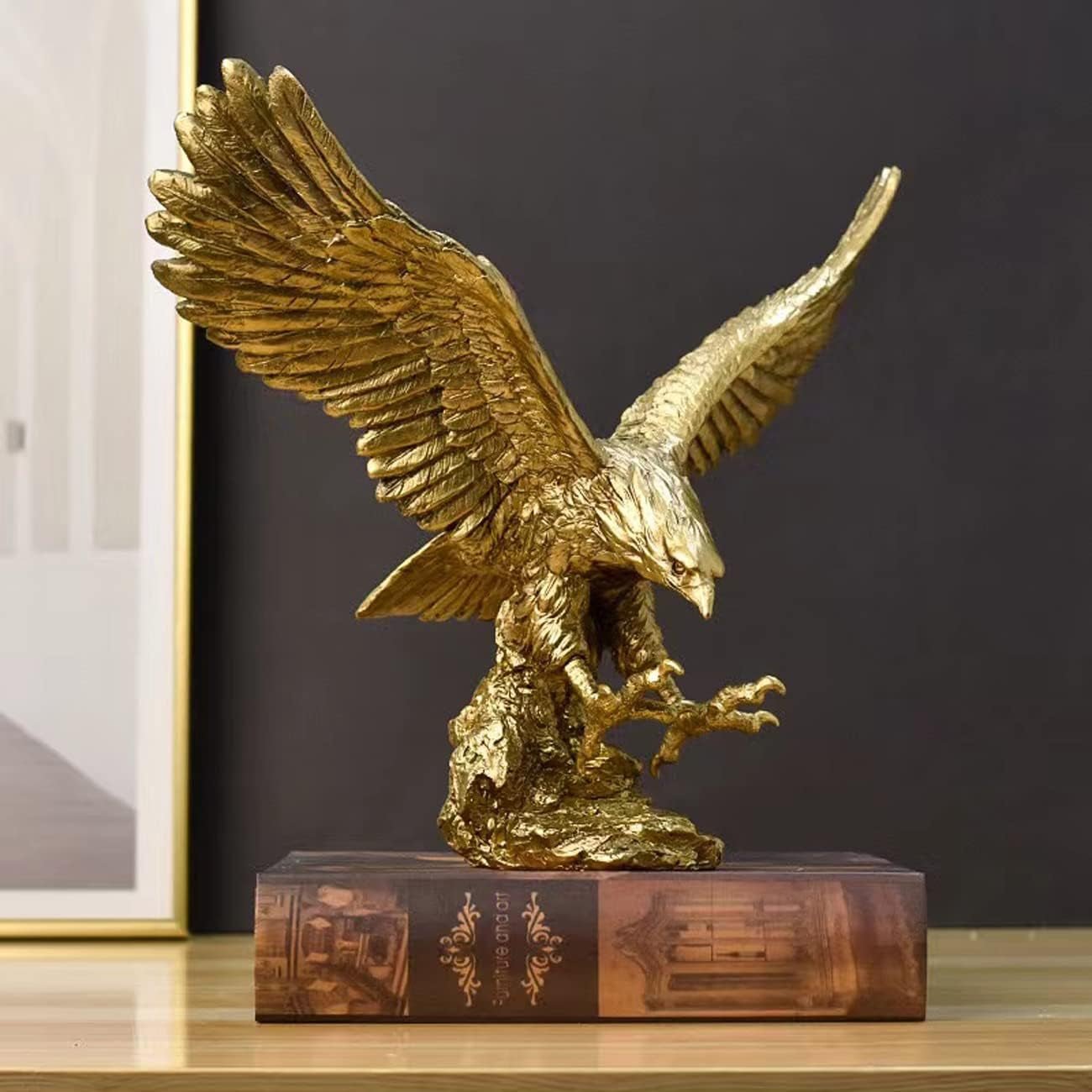 Golden Eagle Resin Ornaments Staty, Golden Eagle Skulptur Modern Hemmakontor Statyett Dekor Skrivbordsdekoration (Golden 1) Statyetter och skulpturer Naty Shop Gold
