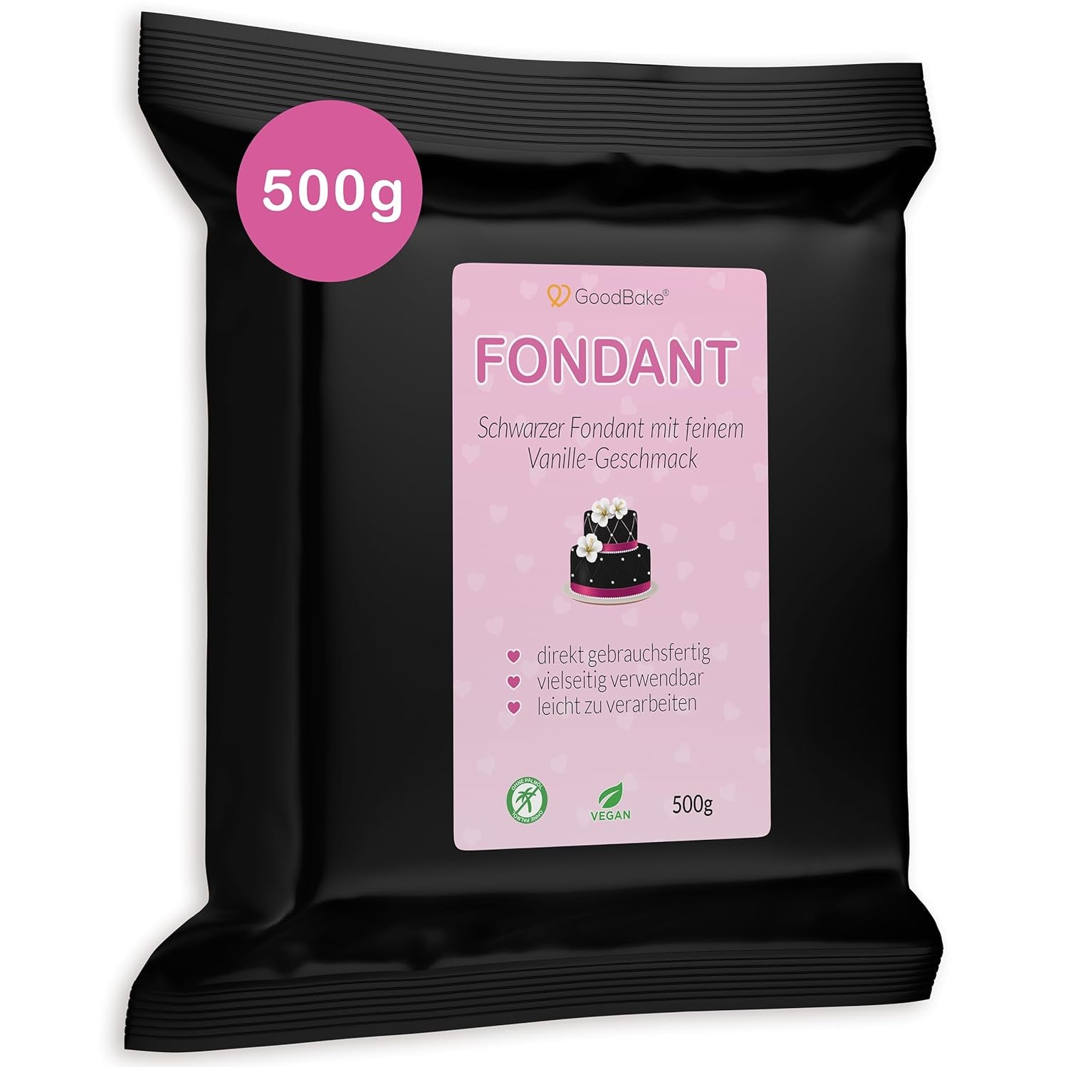 GoodBake svart fondant 500g, rullad fondant för överdrag, formning, dekoration av tårtor, figurer, sockerblommor med mera, palmoljefri, vegan, glutenfri Sockerpasta Naty Shop Black