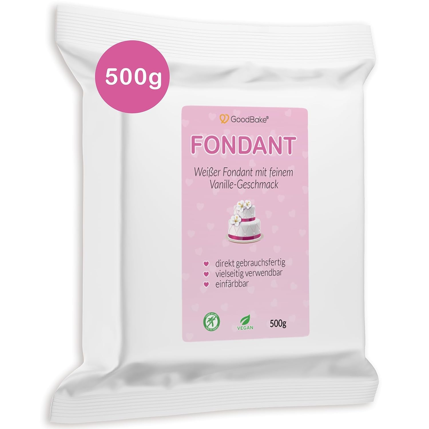 GoodBake svart fondant 500g, rullad fondant för beläggning, formning, dekoration av tårtor, figurer, sockerblommor med mera, palmoljefri, vegan, glutenfri Naty Shop White sugar paste