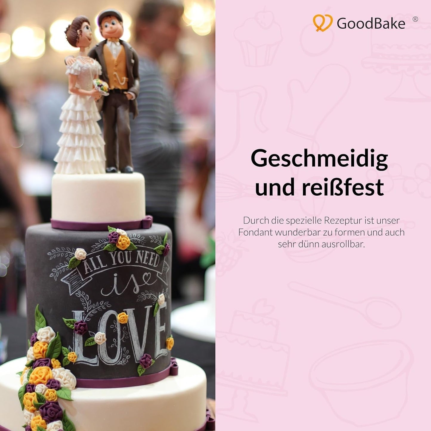 GoodBake svart fondant 500g, rullad fondant för beläggning, formning, dekoration av tårtor, figurer, sockerblommor med mera, palmoljefri, vegan, glutenfri Sockerpasta Naty Shop