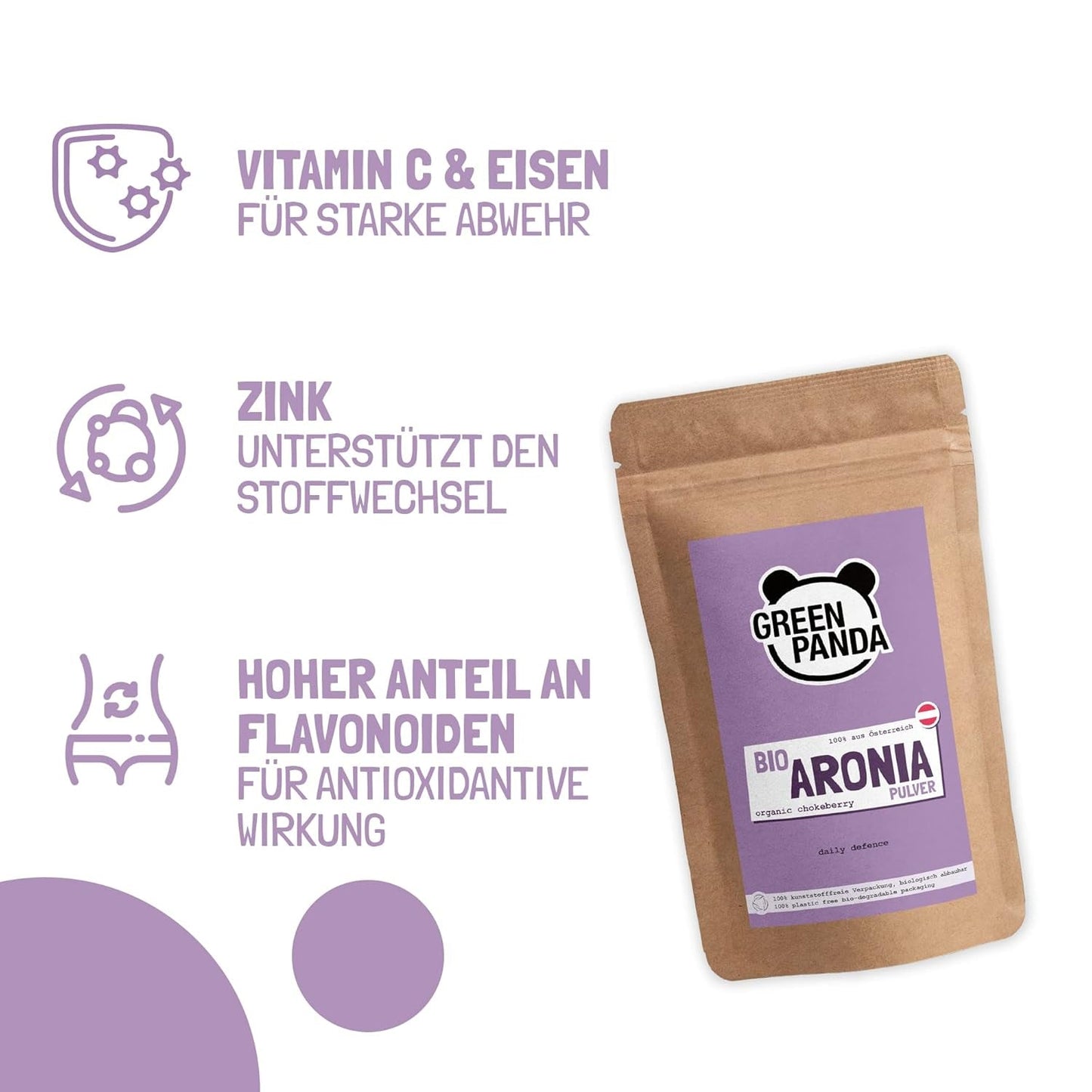 GREEN PANDA® ekologiskt aroniapulver från Österrike | finmalda torkade aronia | ekologiska aronia utan tillsatser | regionalt alternativ till acaipulver och gojibär | 500g Naty Shop torkade produkter