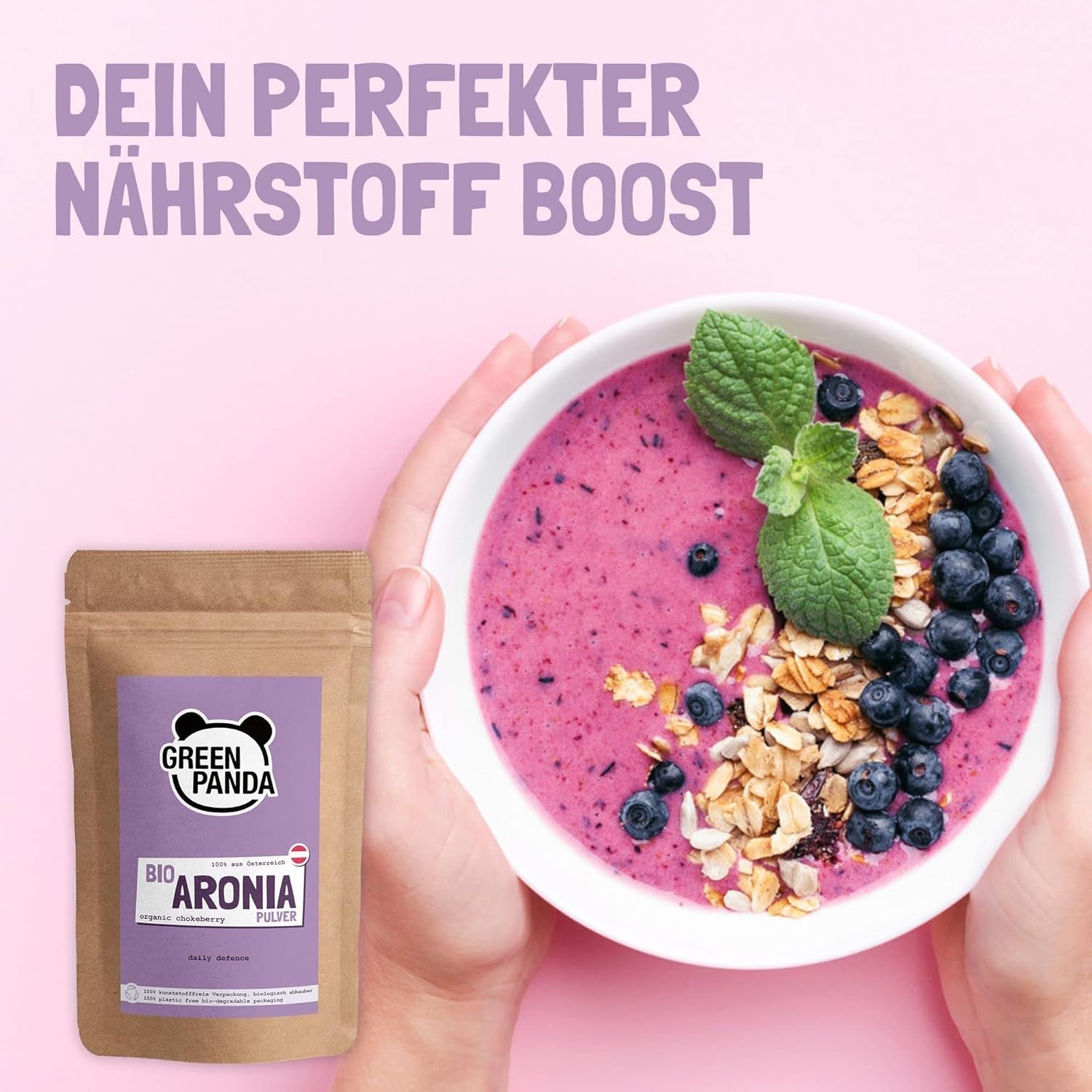 GREEN PANDA® ekologiskt aroniapulver från Österrike | finmalda torkade aronia | ekologiska aronia utan tillsatser | regionalt alternativ till acaipulver och gojibär | 500g Naty Shop torkade produkter
