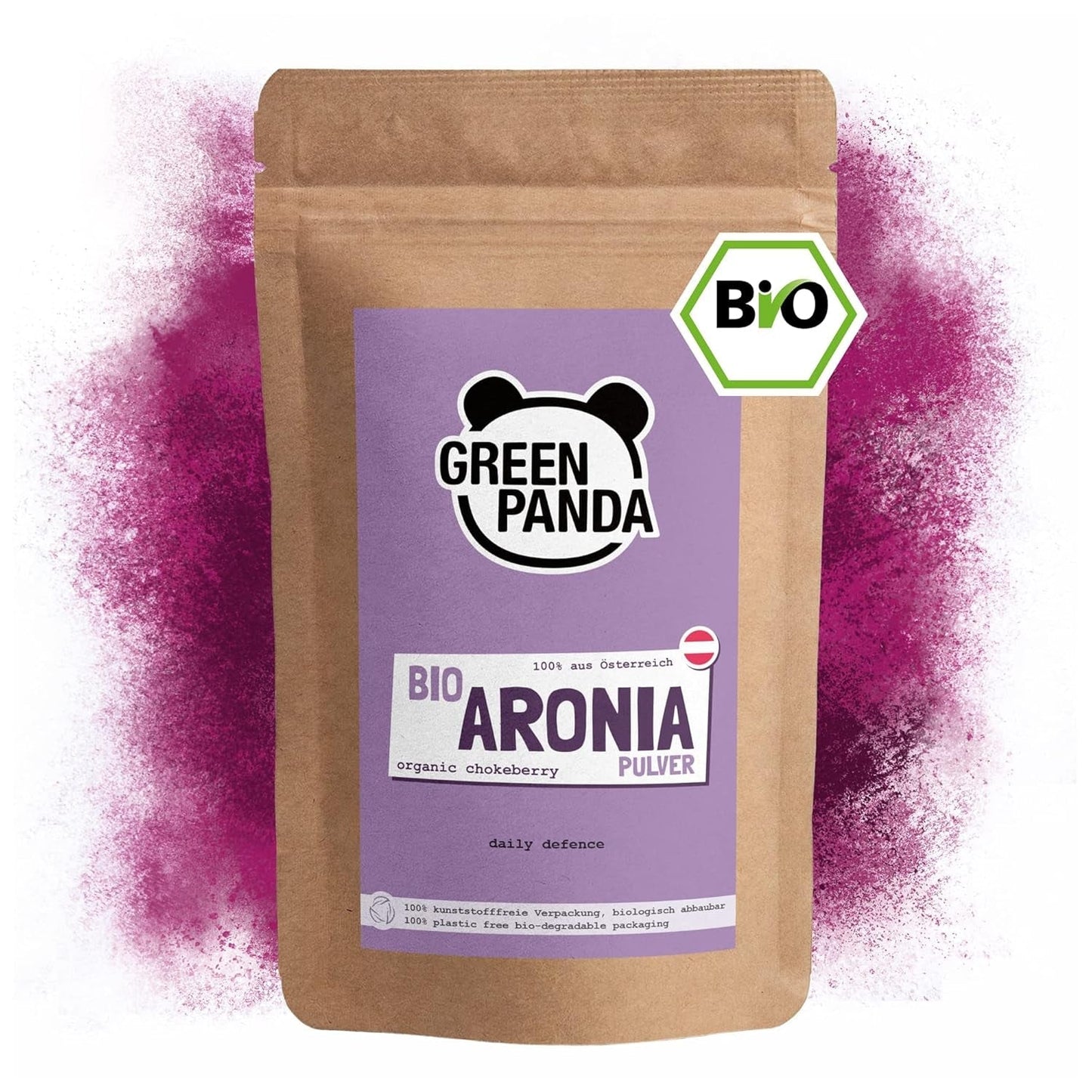GREEN PANDA® ekologiskt aroniapulver från Österrike | finmalda torkade aronia | ekologiska aronia utan tillsatser | regionalt alternativ till acaipulver och gojibär | 500g Naty Shop uttorkade produkter Standardtitel