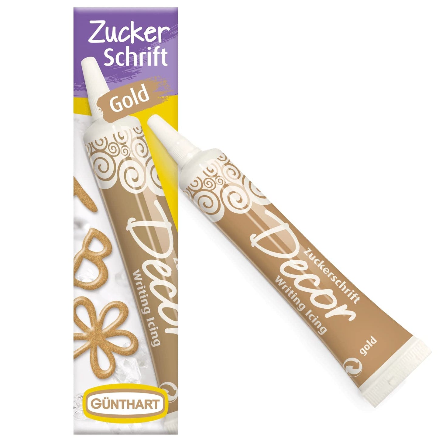 Günthart BackDecor 25 g VITA sockerbokstäver för valfri efterrätt i vit sockerfärg för vackra bokstäver och mönster, 1 förpackning (25 g) Sockerpasta Naty Shop Small Gold sockerbokstäver