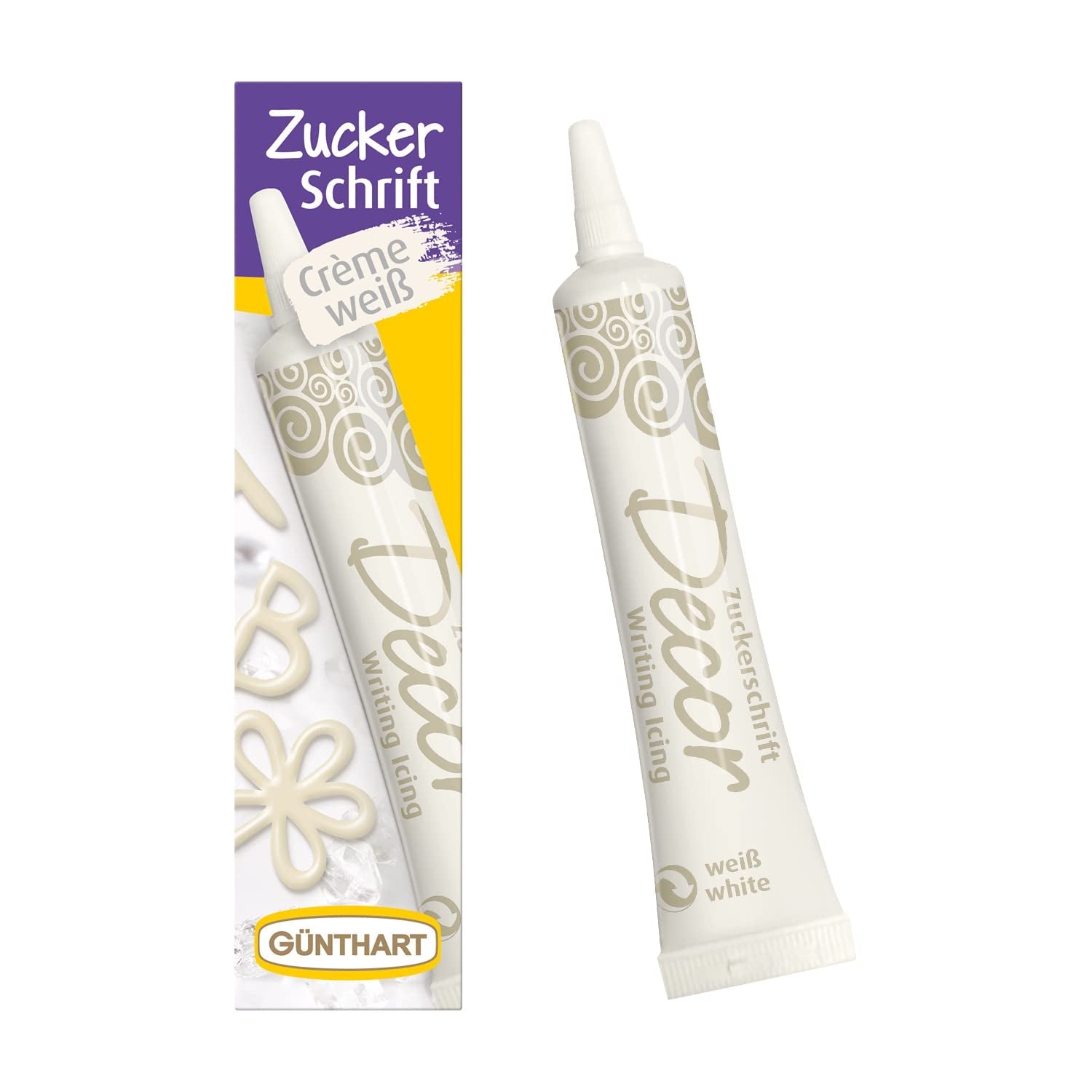 Günthart BackDecor 25g VITA sockerbokstäver för valfri efterrätt i vit sockerfärg för vackra bokstäver och mönster, 1 förpackning (25g) Naty Shop Sockerpasta Medium Vita sockerbokstäver