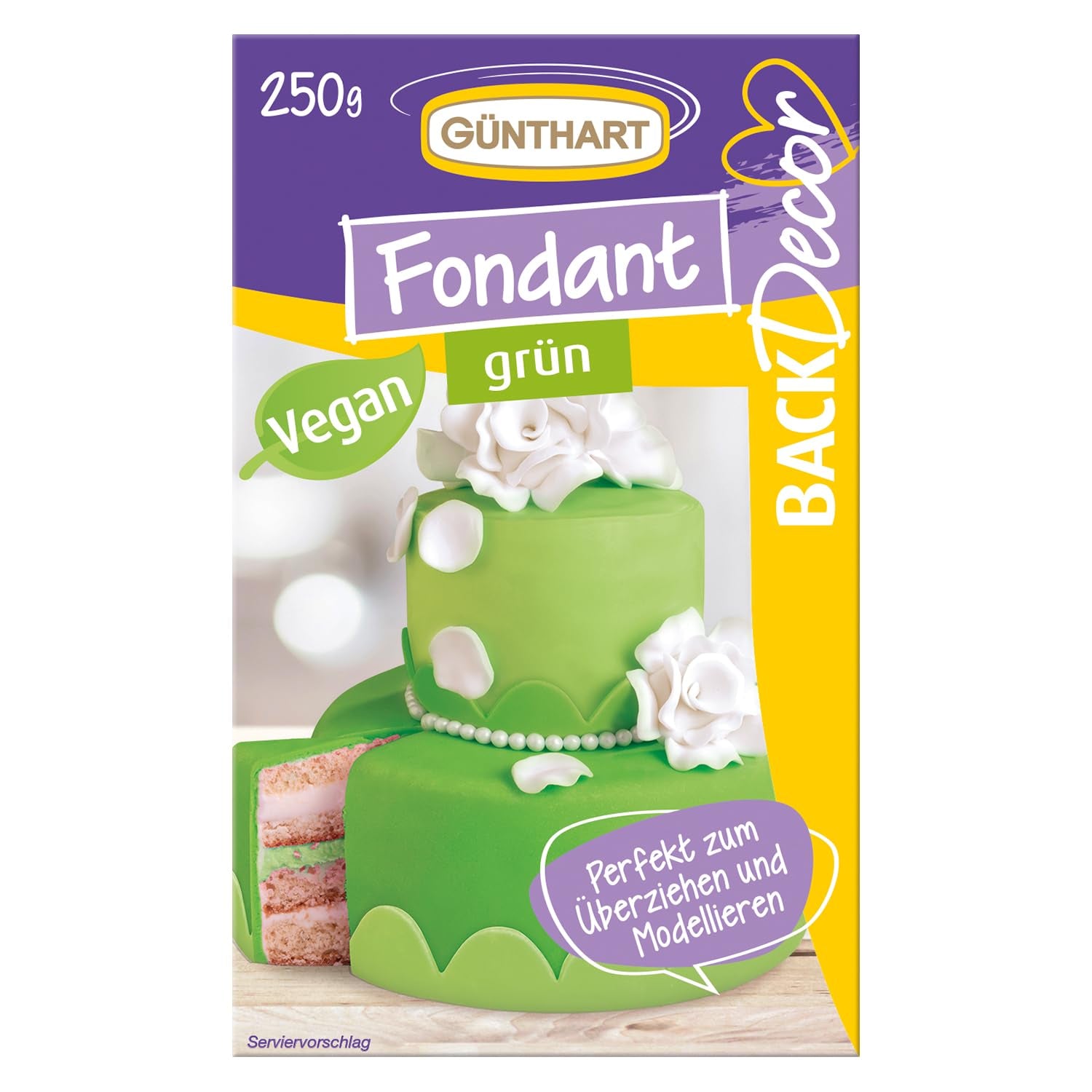 Günthart BackDecor 250 fondantgrön, 100 % vegansk, palmoljefri, tårtålig för att täcka kakor och bakverk, lämplig för modellering, 1 förpackning (1 x 250 g) Naty Shop sockerpasta 250 G (1 förpackning) Med vänliga hälsningar