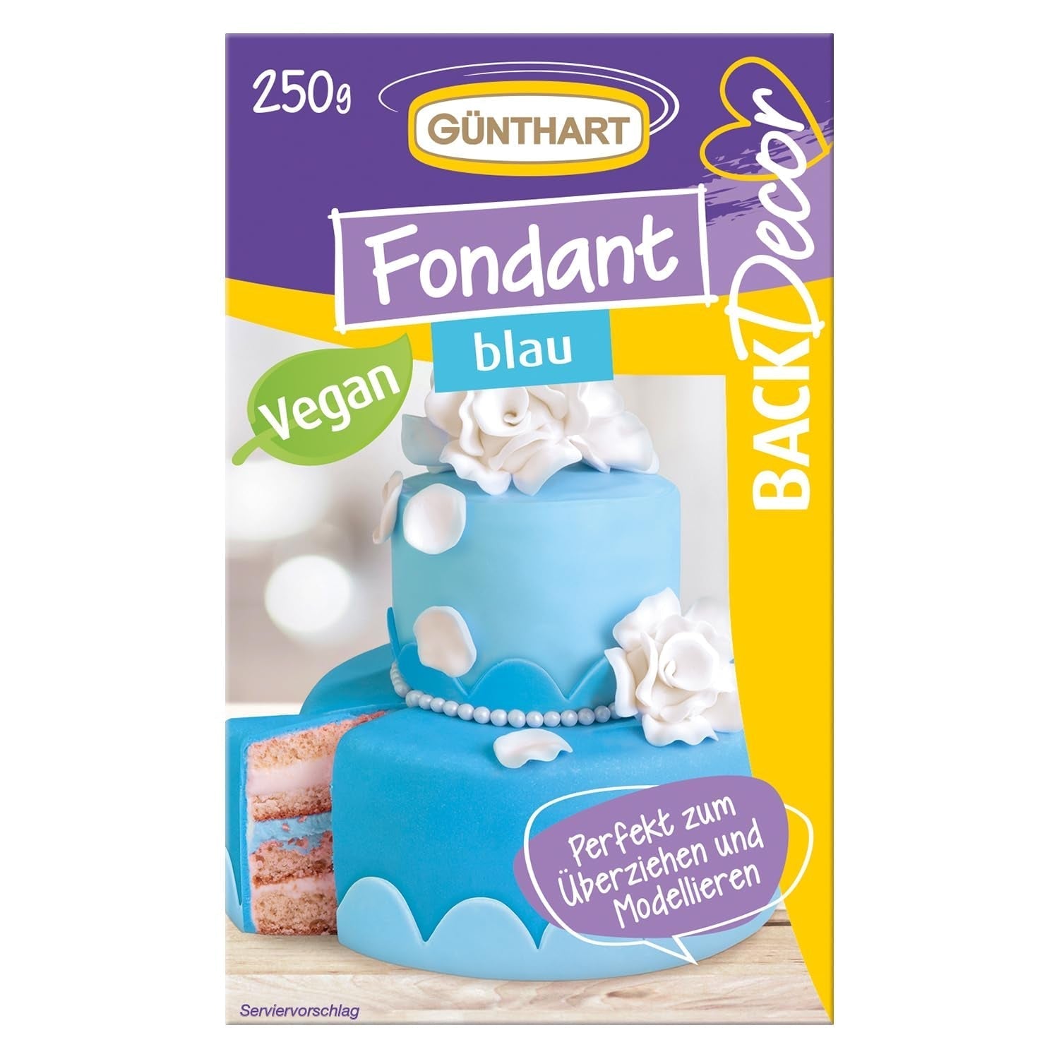 Günthart BackDecor 250 fondantgrön, 100 % vegansk, palmoljefri, tårtålig för att täcka kakor och bakverk, lämplig för modellering, 1 förpackning (1 x 250 g) Naty Shop sockerpasta 250 G (1 förpackning) Blå