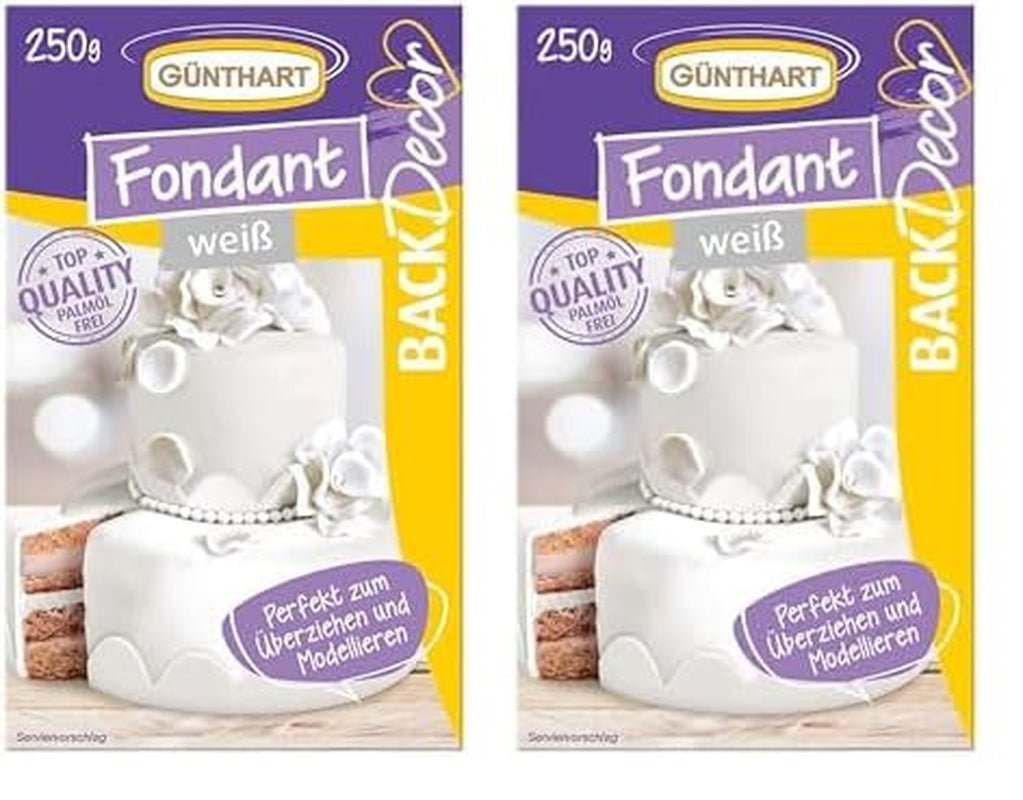 Günthart BackDecor 250 g vit fondant, 100 % vegansk, palmoljefri, rivbeständig för att täcka kakor och bakverk, lämplig för modellering, 2-pack (1 x 250 g) Sugarpaste Naty Shop Standardtitel