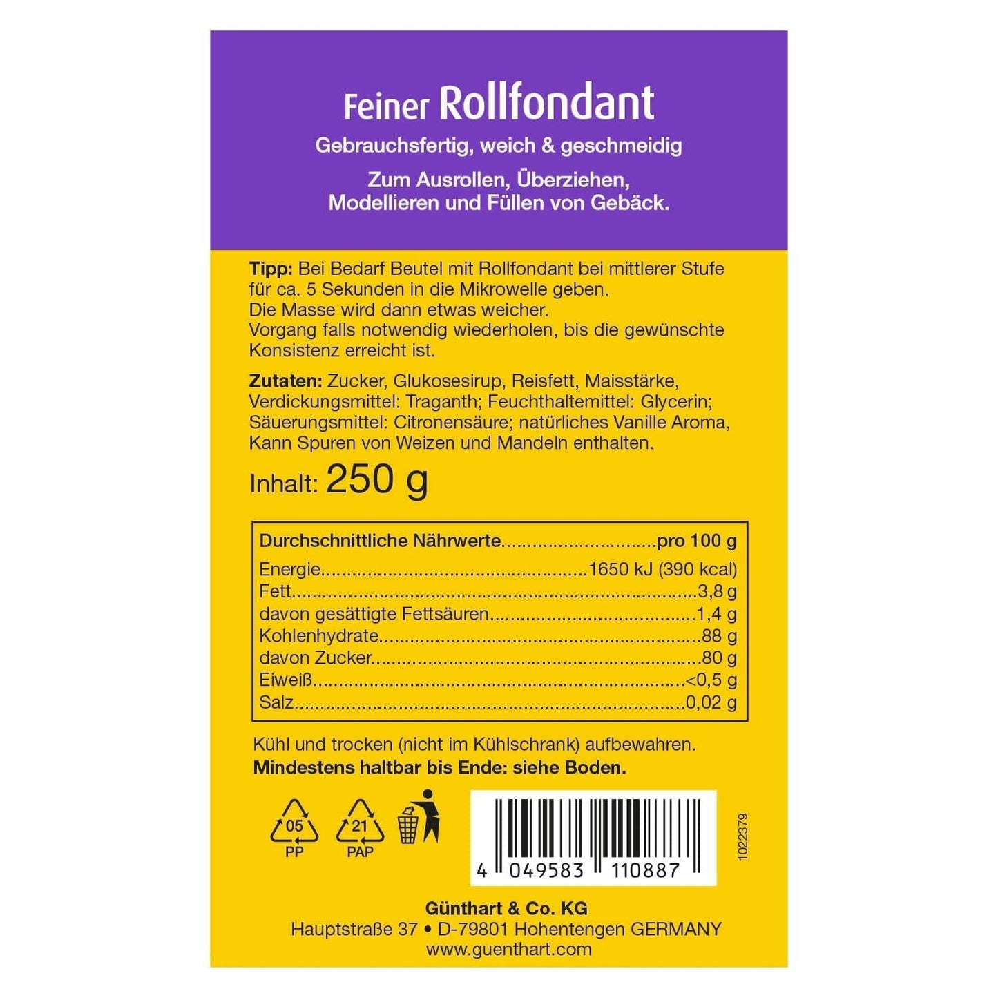 Günthart BackDecor 250 g vit fondant, 100 % vegansk, palmoljefri, tårbeständig för att täcka kakor och bakverk, lämplig för modellering, 2-pack (1 x 250 g) Naty Shop Sugarpaste
