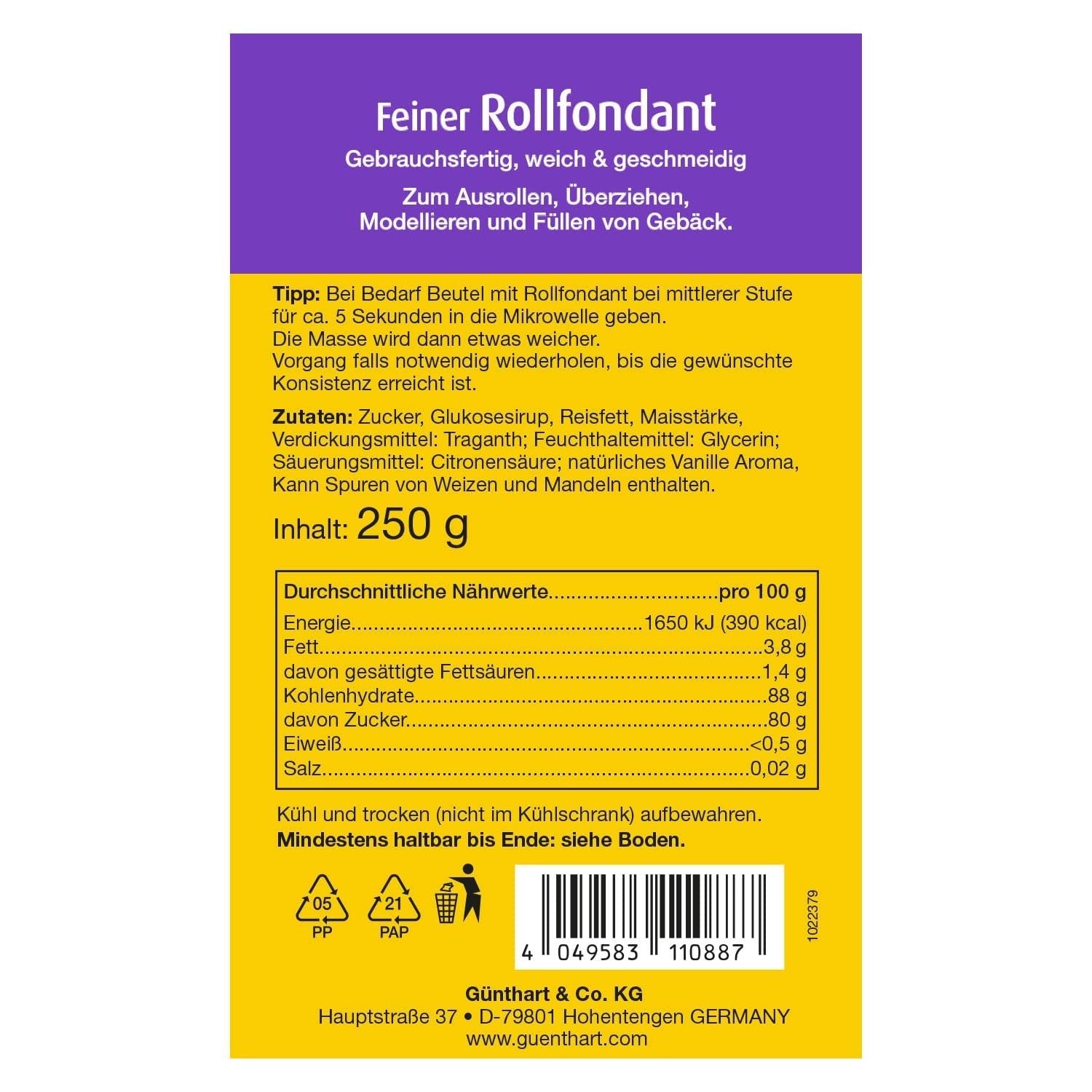 Günthart BackDecor 250 g vit fondant, 100 % vegansk, palmoljefri, tårbeständig för att täcka kakor och bakverk, lämplig för modellering, 2-pack (1 x 250 g) Naty Shop Sugarpaste