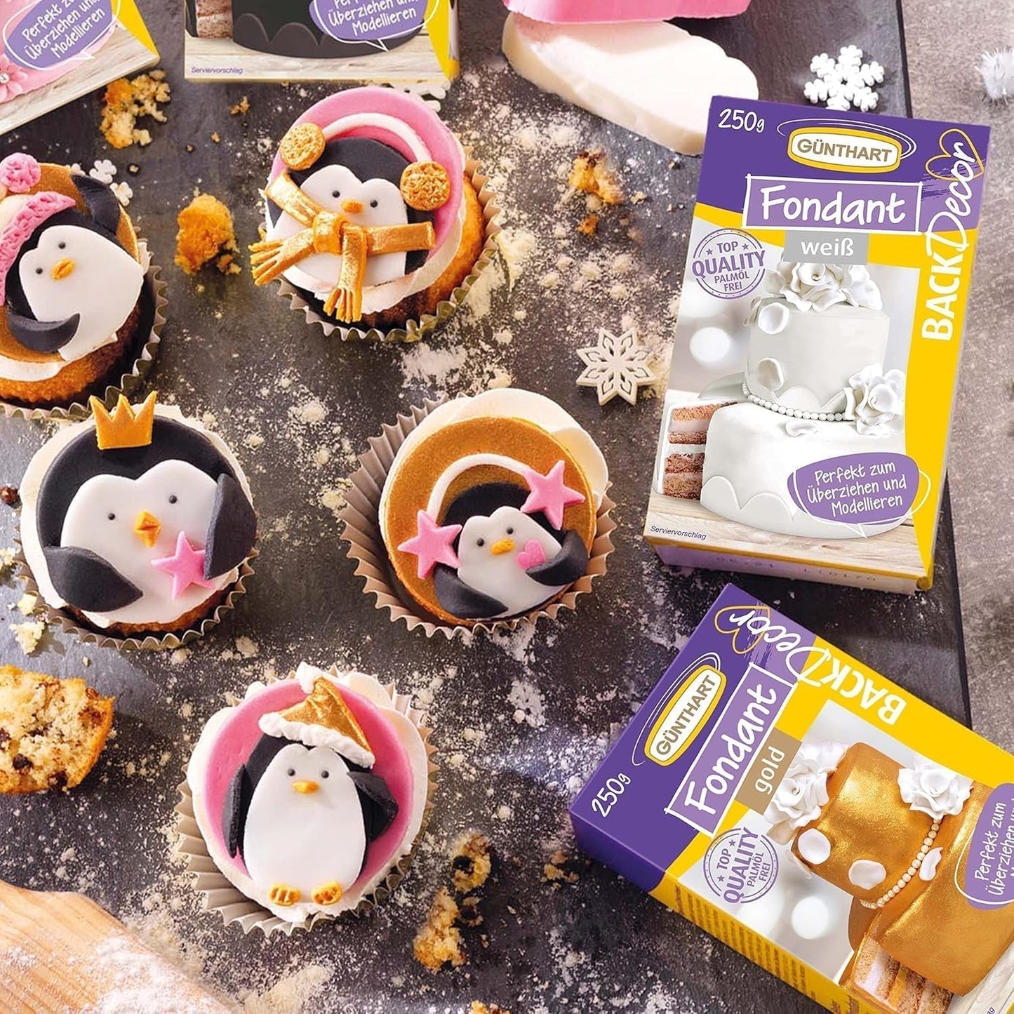 Günthart BackDecor 250 g vit fondant, 100 % vegansk, palmoljefri, tårbeständig för att täcka kakor och bakverk, lämplig för modellering, 2-pack (1 x 250 g) Naty Shop Sugarpaste