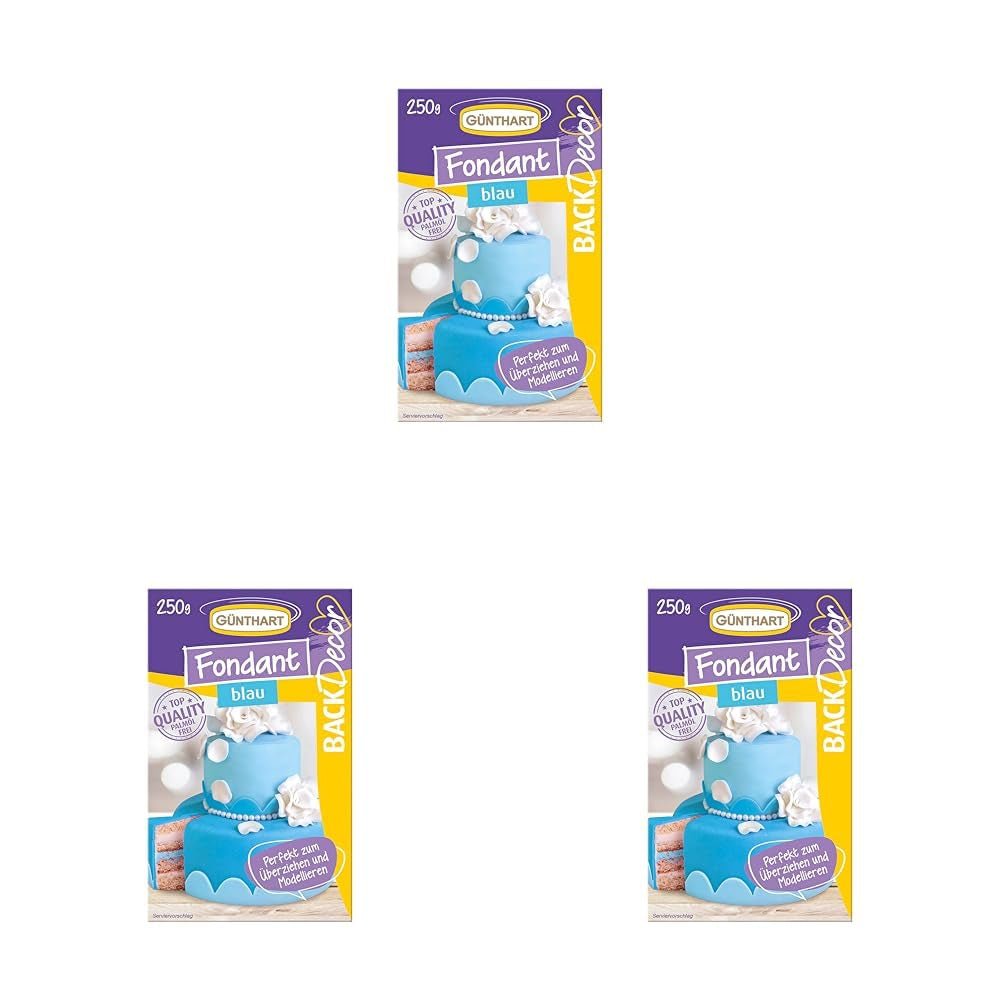Günthart BackDecor 250 g blå fondant 100 % vegansk palmoljefri tårbeständig för att täcka tårtor och bakverk Lämplig för modellering Paket med 3 (1 x 250 g) Naty Shop Sugarpaste Blue 250 G (Pack med 3)