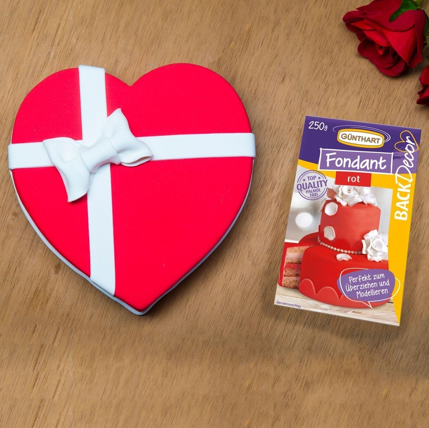 Günthart BackDecor 250 g röd fondant, palmoljefri, rivsäker för att täcka kakor och bakverk, lämplig för modellering, 2-pack (1 x 250 g) Sugarpaste Naty Shop
