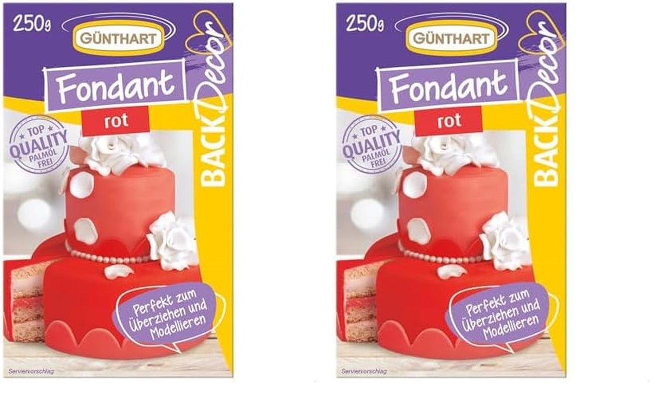 Günthart BackDecor 250 g Röd Fondant, Palmoljefri, Rivbeständig för att täcka kakor och bakverk, Lämplig för modellering, paket med 2 (1 x 250 g) Naty Shop Sugar Paste Red 250 G (Pack med 2)