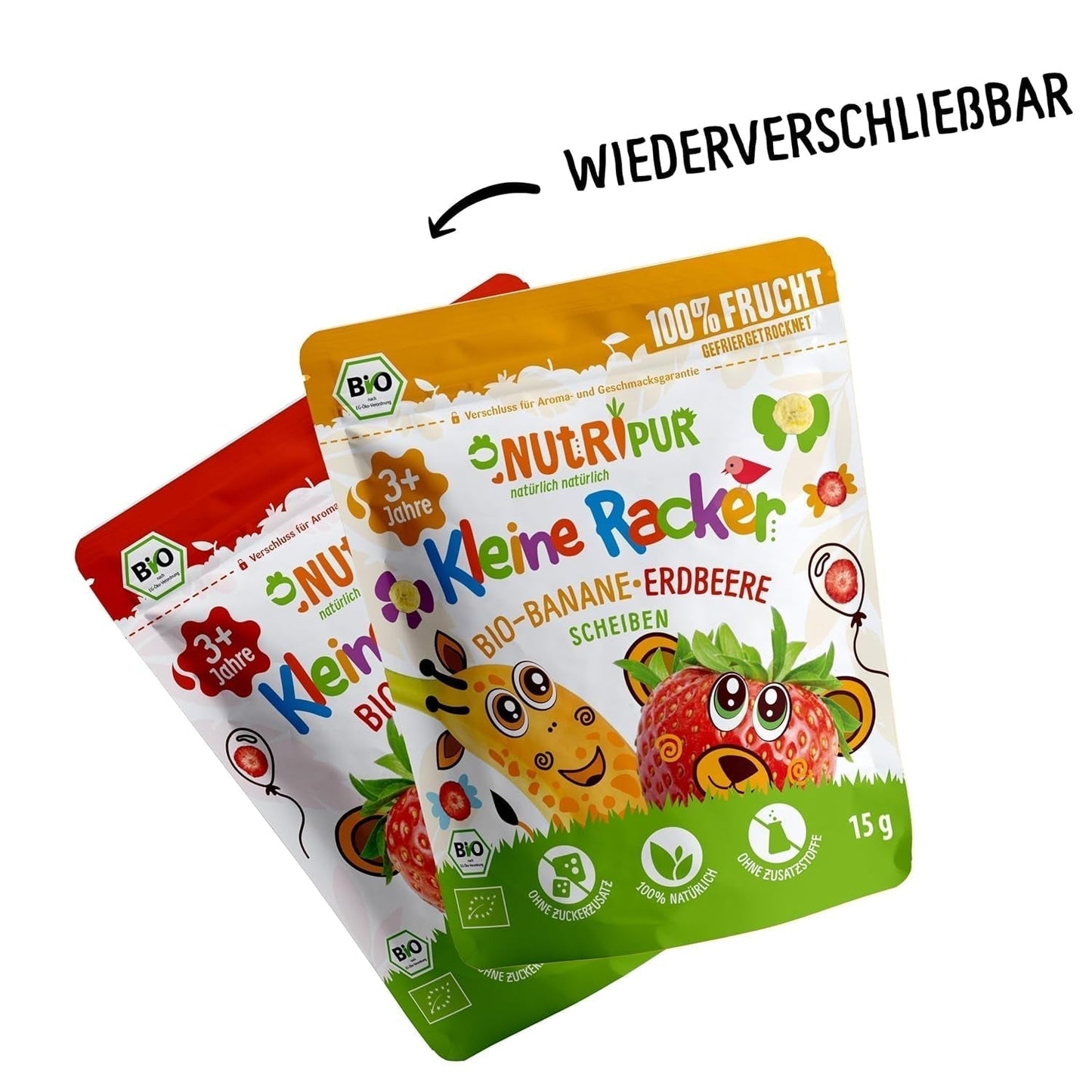 Ekologiska fruktsnacks för barn: 6x15g ekologiska frystorkade jordgubbar - Frystorkade frukter - Torkad frukt - Små rackare från NutriPur Dehydrerade produkter Naty Shop