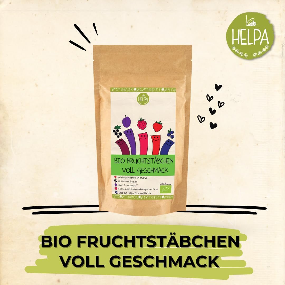 HELPA BIO-påsar med fruktpulver - fruktiga smaker - frukt - jordgubbar - hallon - blåbär - plommon - svarta vinbär - 100% frystorkad frukt - barnmat Torkad produkter Naty Shop