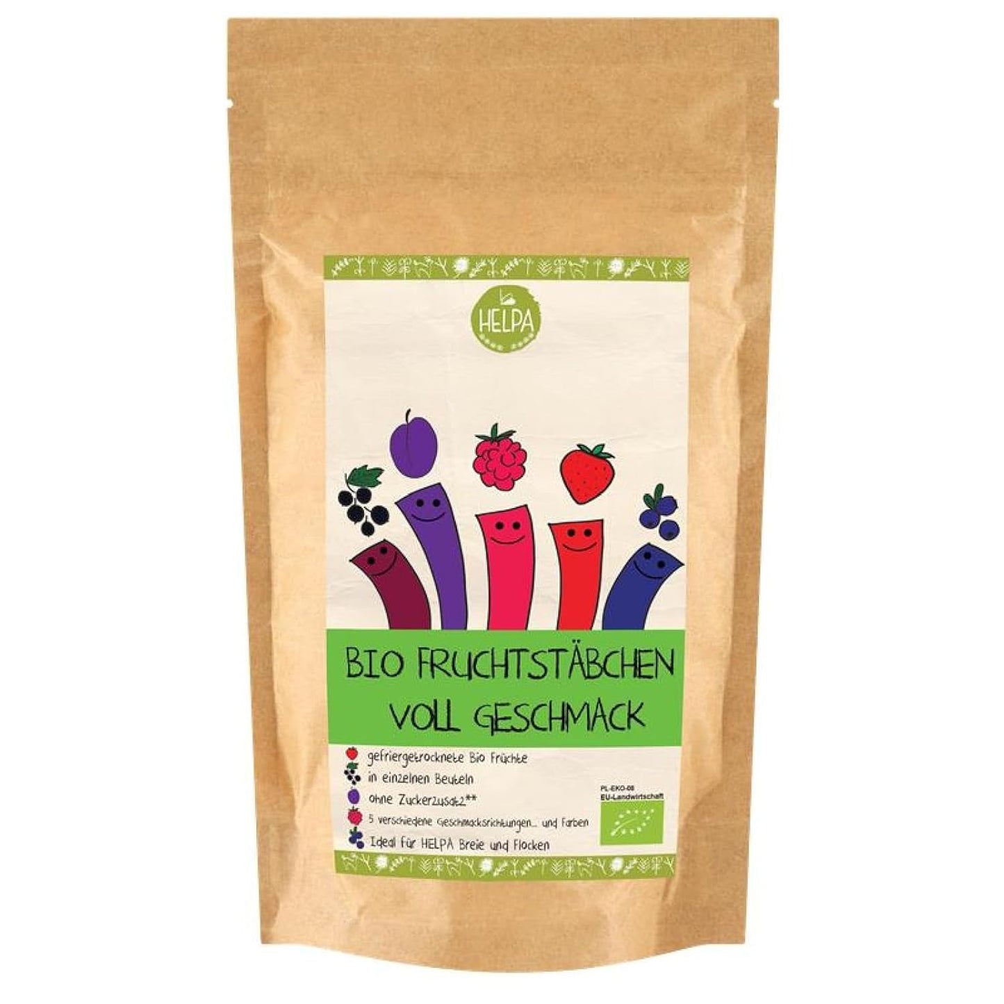 HELPA BIO-påsar med fruktpulver - fruktiga smaker - frukter - jordgubbar - hallon - blåbär - plommon - svarta vinbär - 100 % frystorkade frukter - barnmat Torkade produkter Naty Shop Standardtitel