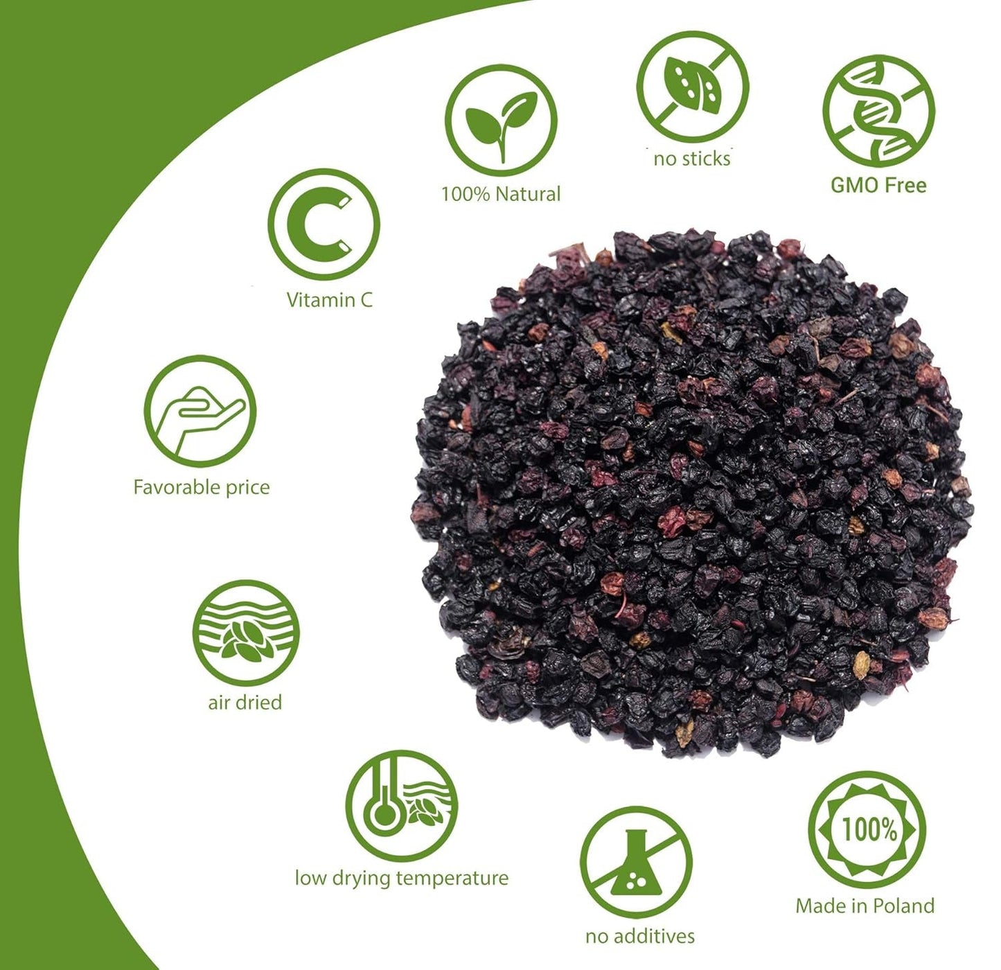 HerbaNordPol torkade fläder 1kg PREMIUM, Fructus Sambuci Dehydrerade produkter Naty Shop