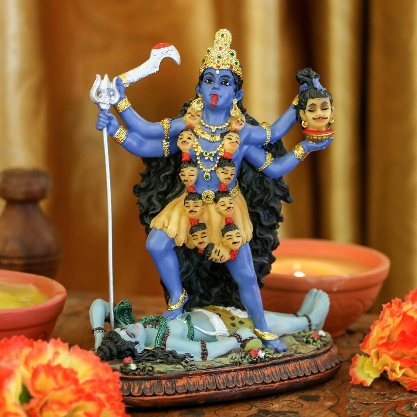 Hinduiska guden Kali Ma-statyn, Indien Gudinnan Kali Bhavatarini Destroyer-staty Dekorativ hinduisk gudinna av tiden och döden Murti Diwali Pooja Presenter Hemmakontoret Temple Mandir Altar Puja-föremål Statyetter och skulpturer Naty Shop