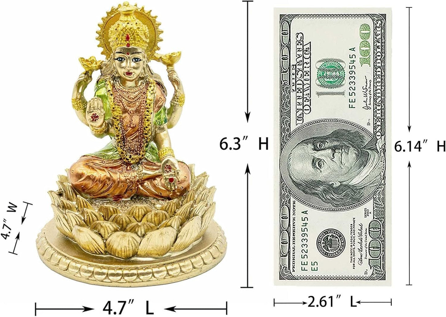 Hinduiska gudinnan Laxmi Lotus Skulptur - Indiska Guden Lord Lakshmi Puja Staty - Indien Murti Idol Figuriner Pooja Objekt Diwali Presenter Statyetter och skulpturer Naty Shop