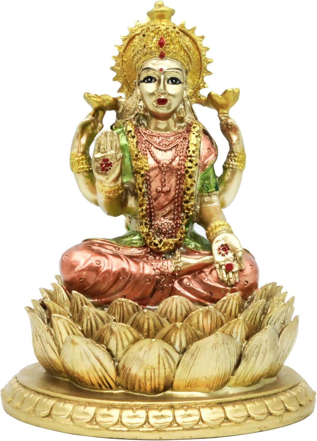 Hinduisk gudinna Laxmi Lotus Skulptur - Indiska Guden Lord Lakshmi Puja Staty - Indien Murti Idol Figuriner Pooja Objekt Diwali Presenter Statyetter och skulpturer Naty Shop Standardtitel