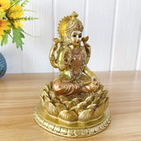 Hinduiska gudinnan Laxmi Lotus Skulptur - Indiska Guden Lord Lakshmi Puja Staty - Indien Murti Idol Figuriner Pooja Objekt Diwali Presenter Statyetter och skulpturer Naty Shop