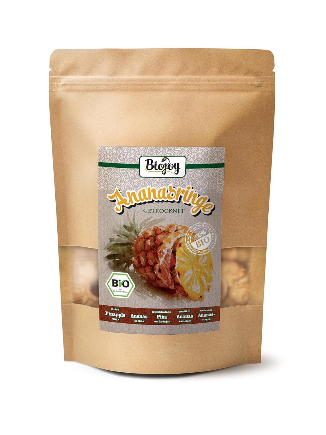 Biojoy BIO ananasringar, torkade (1 kg), osavlade Naty Shop torkade produkter 250 G