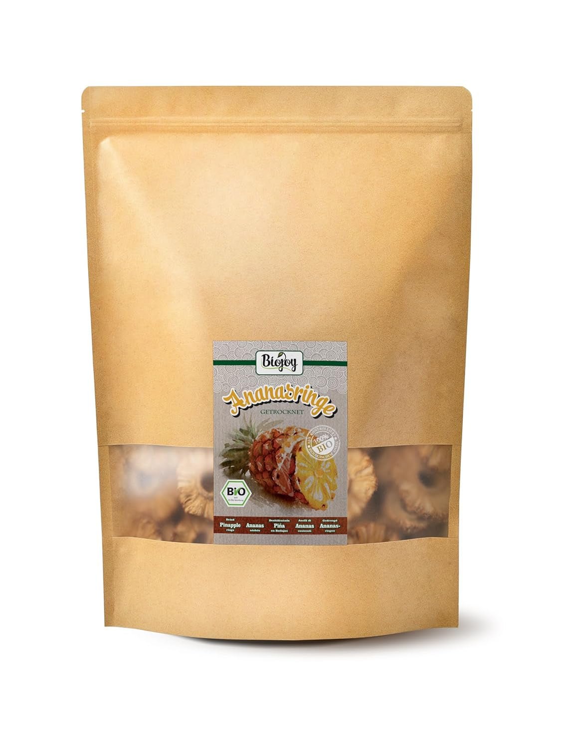 Biojoy BIO ananasringar, torkade (1 kg), osvavelfria Naty Shop torkade produkter 1 kg (1 förpackning)
