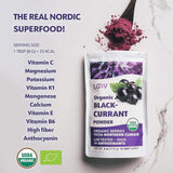 LOOV ekologiskt svart vinbärspulver, tillverkat av 100 % hela svarta vinbär, frystorkade och pulveriserade ekologiska bär, odlat i norra Europa, utan tillsatt socker, 113 g Naty Shop torkade produkter