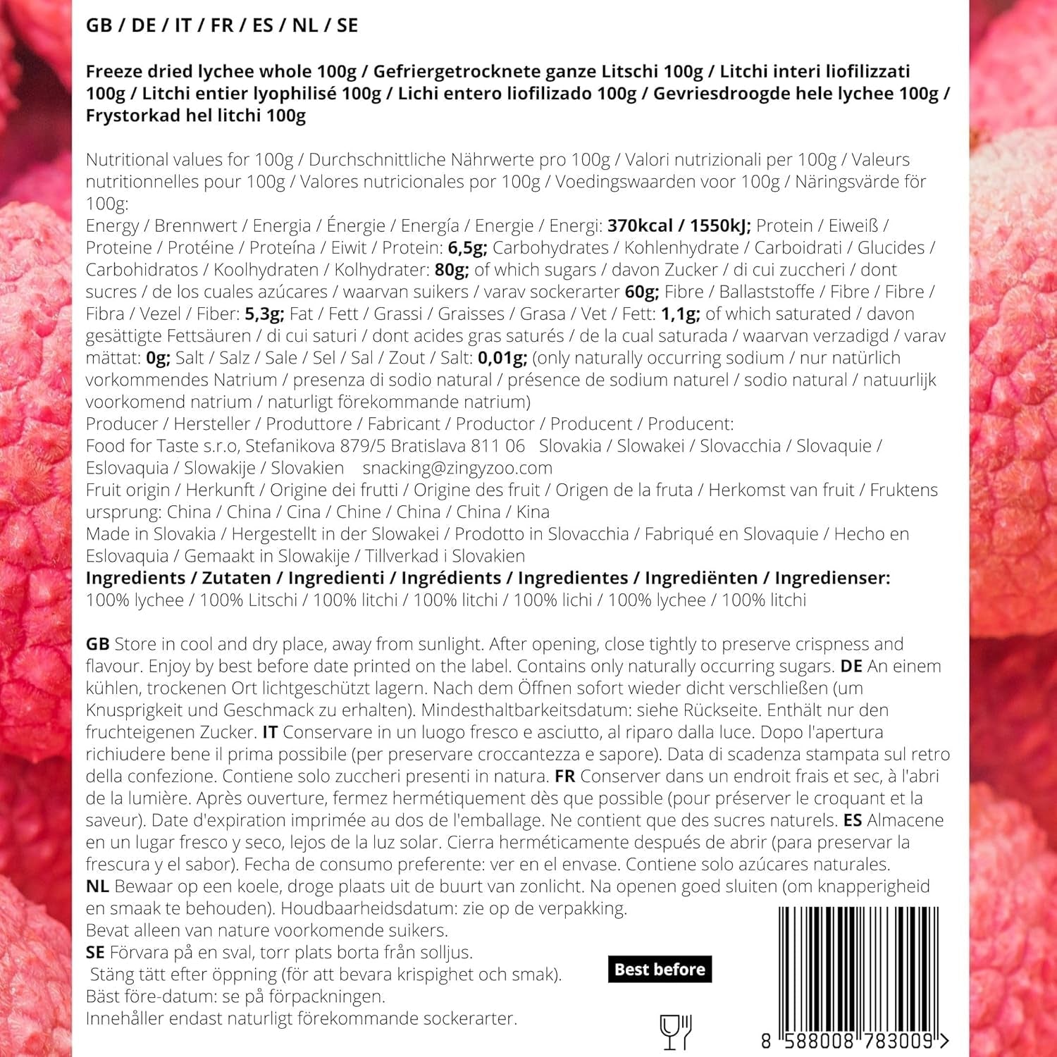 Frystorkad litchi | 100% Litchi torkad frystorkad frukt | naturligt torkad Vegansk glutenfri | Inte litchi juice Lychee sirap | Frystorkad frukt tropisk litchi | ZingyZoo Dehydrerade produkter Naty Shop