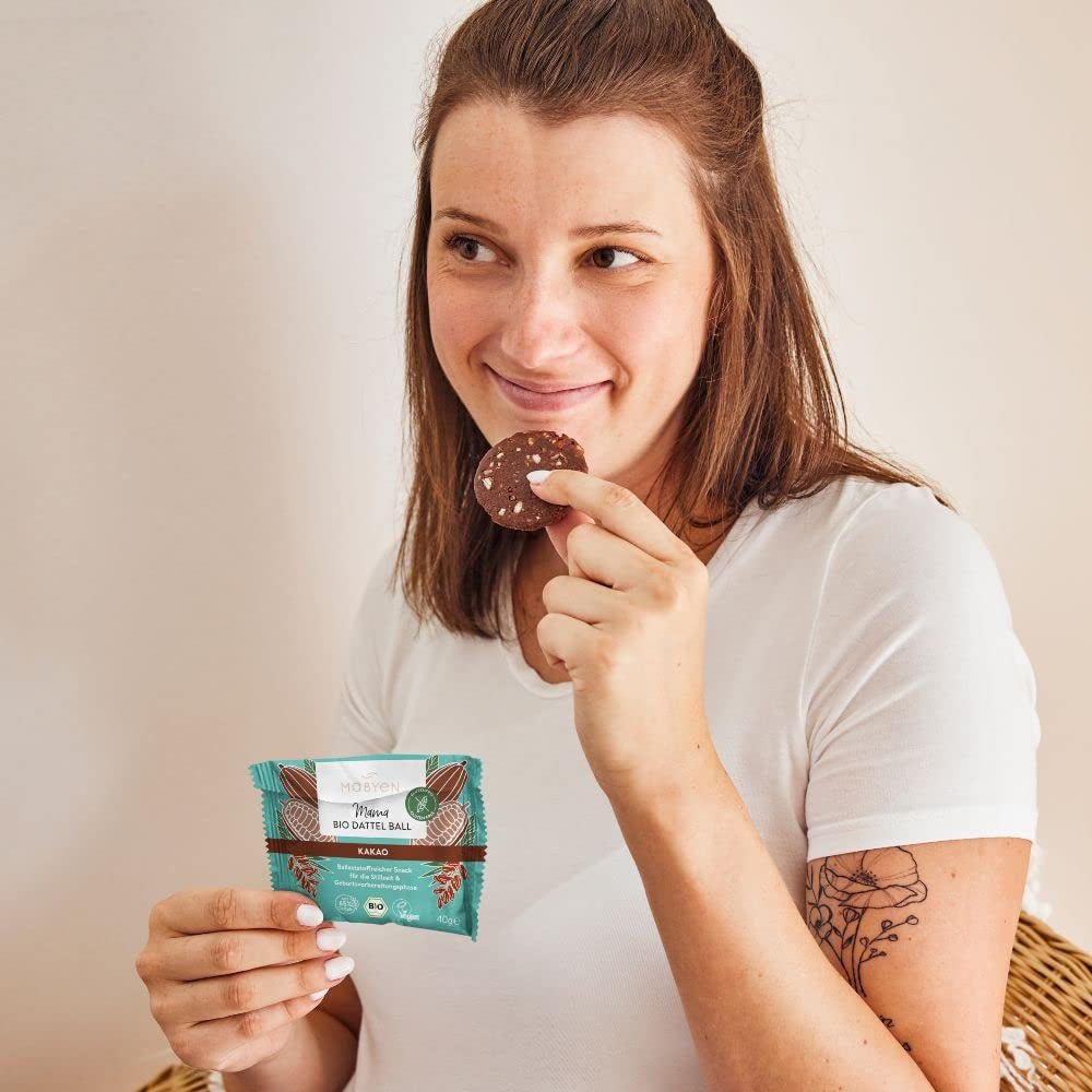 MABYEN Energikulor Dadel Ekologisk 20 st. | Dadelbollar - Sockerfria hälsosamma mellanmål för graviditet och amning - Proteinbars med torkad frukt - 13 x kakao och 7 x mangosmak Dehydrerade produkter Naty Shop