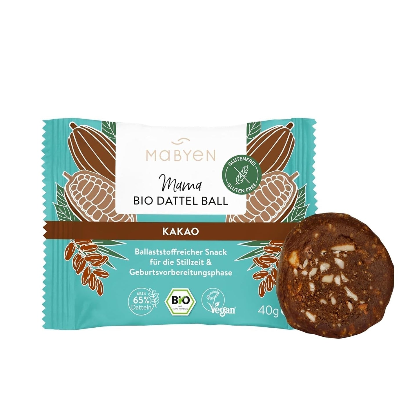 MABYEN Energikulor Dadel Ekologisk 20 st. | Dadelbollar - Hälsosamma sockerfria mellanmål för graviditet och amning - Proteinbar med torkad frukt - Kakaosmak Uttorkade produkter Naty Shop