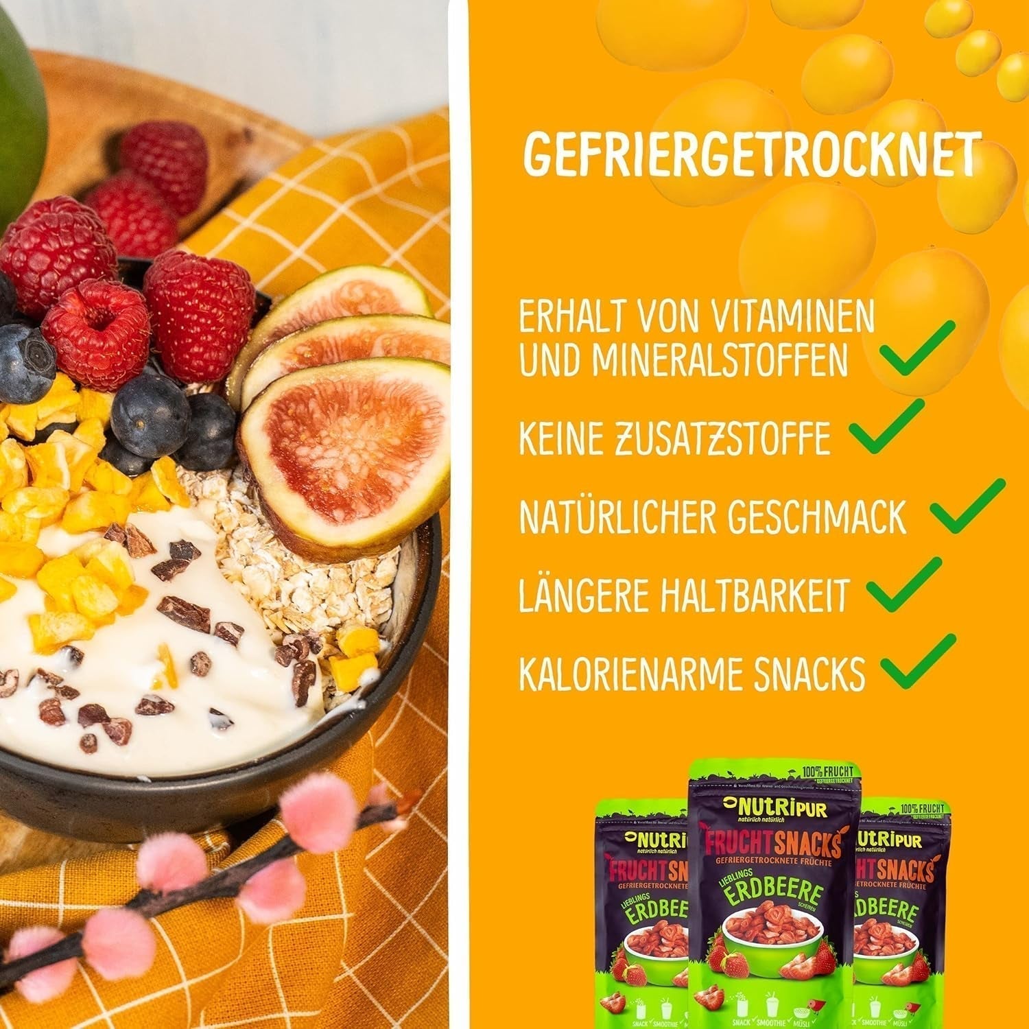 Frystorkad mango: 100g frystorkad frukt från mjuka bitar av mango utan tillsatt socker - torkad mango - torkad mango - torkad frukt - torkad frukt från NutriPur Dehydrerade produkter Naty Shop